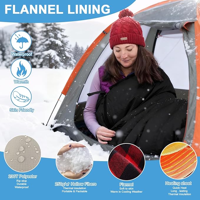 Sleeping Bags for Adults Backpacking Camping Sleeping Bag for Kids Heated Sleeping Bag for Camping Outdoor Hiking Rechargeable Lightweight Compact Camping Essentials Gear
