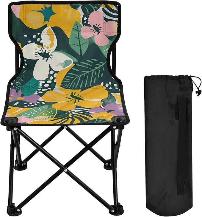 Floret Green Leaves Portable Camping Chairs Folding Chair - Durable Oxford Fabric Lightweight Iron Frame Easy Fold Design - Ideal for Outdoor Activities Camping Fishing and Travel