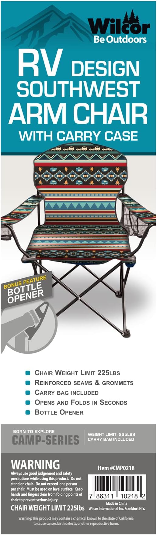 Wilcor Camp Chair | Set of 2 | Folding Portable Outdoor Lawn Chair for Camping or Beach | Attached Bottle Opener | Lightweight Festival Chairs for Adults (RV Southwest)