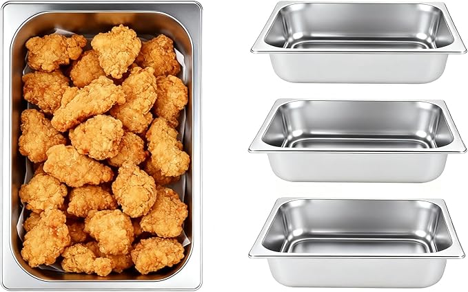 4 Pack Half Size Hotel Pan 1/2 Size 2.5 Inch Deep Stainless Steel Steam Table Pan Stackable Steam Pan Half Pans for Chafing Dishes Breading Trays for Home Party Hotel Buffet