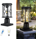 zeyu Outdoor Solar Column Light with Pier Mount Exterior Post Lighting Fixture with Remote Die-Cast Aluminum with Water Ripple Glass Shade Black Finish ZX48P-WG SL BK
