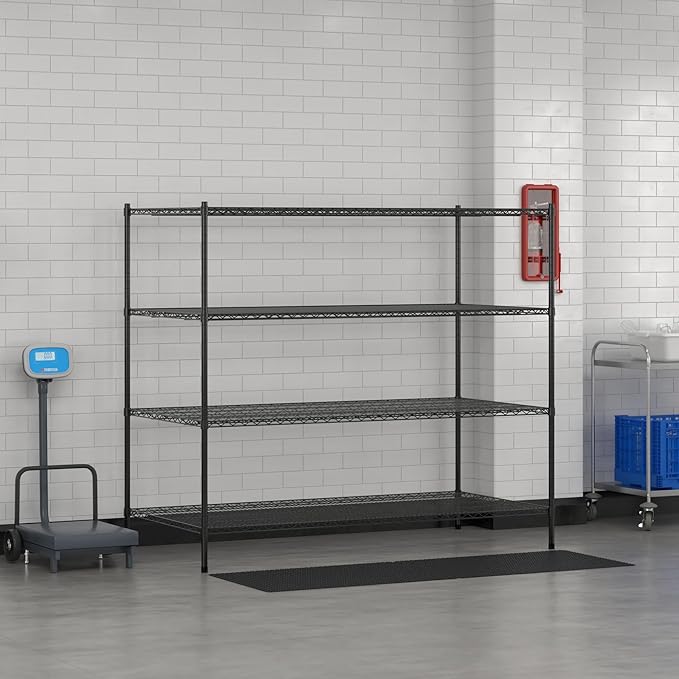 Commercial NSF Listed Black Epoxy Stationary Wire Shelving Kit 36 x 72 x 64 with 4 Shelves Perfect for Warehouse Walk-in Refrigerator Freezer Grocery Store Restaurant Dishroom