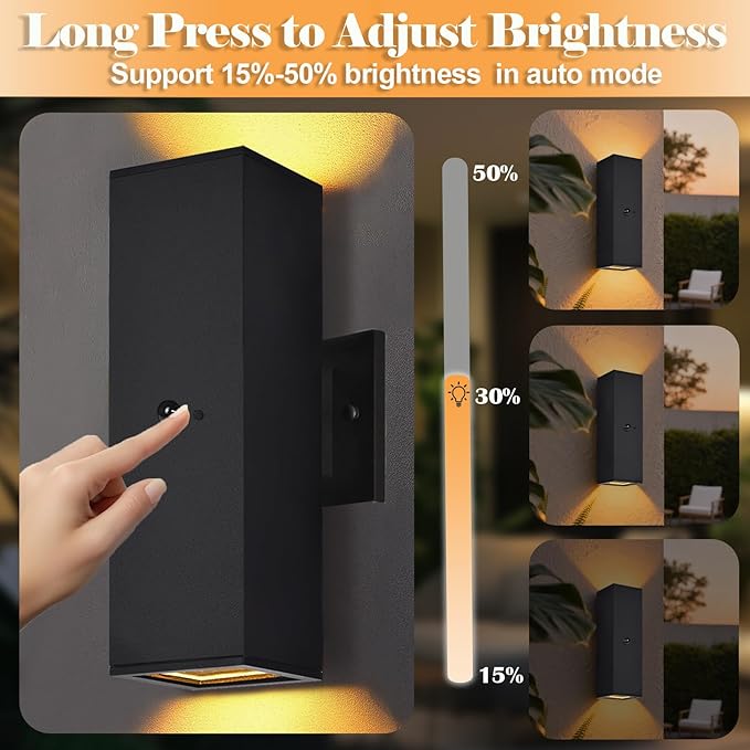 wowlite Motion Sensor Outdoor Wall Lights Dusk to Dawn Outdoor Lighting with E26 Bulbs Included 3 Lighting Modes Black Exterior Lighting Fixtures Aluminum Outside Lights for House Porch Yard 2 Pack