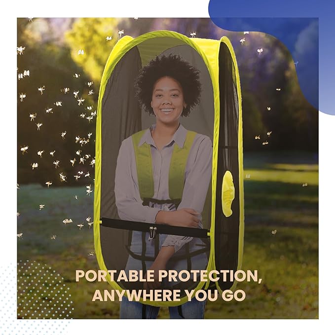 WeatherPod Short Bug-Screen Walking Pod – Pop-Up Wearable Mosquito &amp Bug Screen with Mesh – Fine Gauge Fully Enclosed Personal Bubble – Dark Gray