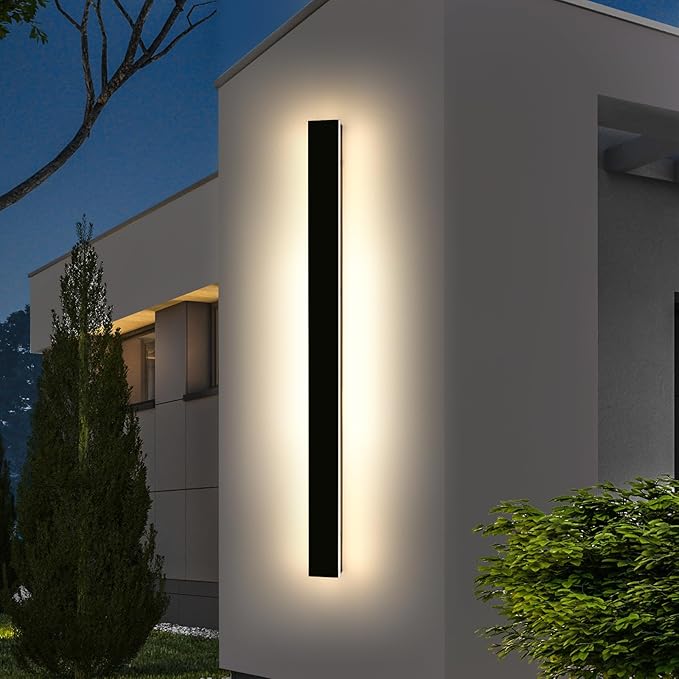 Modern Long Wall Light Fixture 59inch Outdoor Wall Sconces 3000K Warm White Light Black Minimalist Frosted Acrylic IP65 Waterproof Exterior Lights for House Garage Gardens Porch
