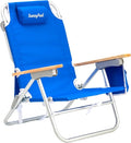 SUNNYFEEL Low Back Folding Beach Chair Aluminum Heavy Duty Beach Chair with 5-Position Portable Camping Chair for Adults with Wood Armrest Lightweight Camping Chair 300lbs Blue