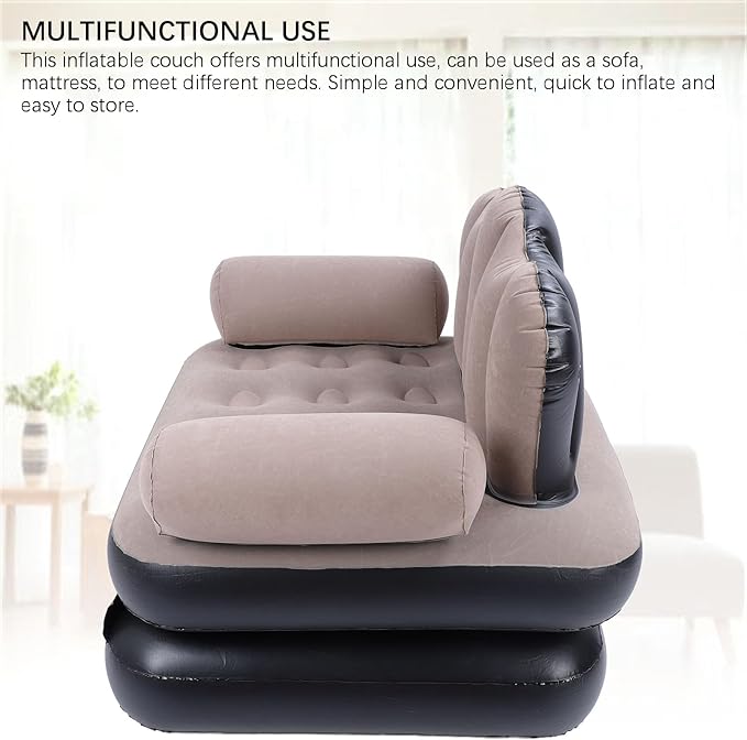 Inflatable Sofa Bed 2 in 1 Convertible Sofa to Lounger Blow Up Couch Mattress Portable Foldable Camping Couch Air Sofa Bed for Home Travel Camping