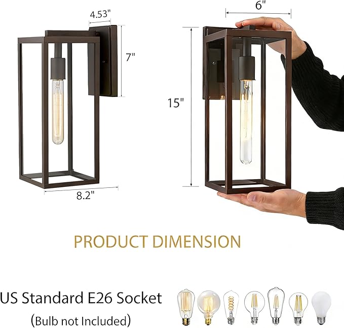Bestshared Outdoor Wall Sconce LightsExterior Wall Lighting Fixtures with Clear Glass Anti-Rust Modern Black Outside Lantern Lamp for House Front Porch Doorway Patio (Oil Rubbed Bronze 15-1 Pack)
