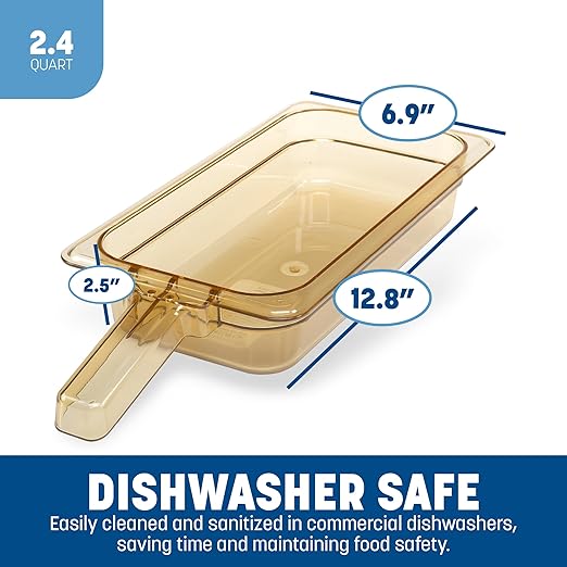Carlisle FoodService Products 30860H13 StorPlus High Heat Food Pan with 1 Handle 2.5 Deep Third Size Amber