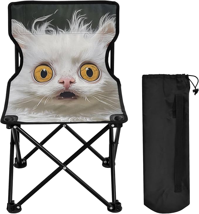 Cartoon Funny LaPerm Cats Fear Foldable Camp Chairs for Adults Heavy Duty Ultra Lightweight Beach Chair Backpack Carry Bag Included Ice Fishing Chair for Camping Lawn