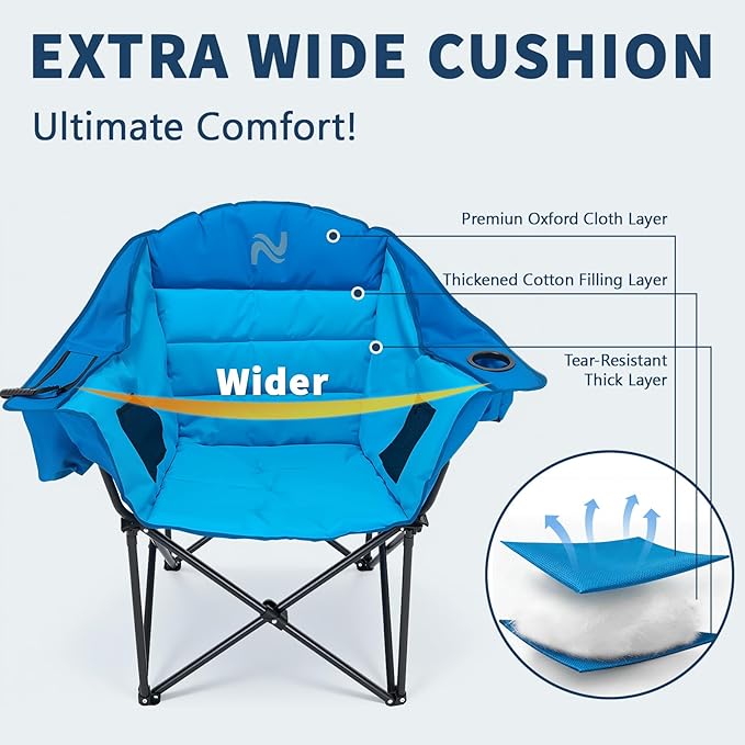 NAIZEA Padded Camping Chairs with Cooler Bag Folding Camping Chair for Adults Outdoor Heavy Duty Heated Lawn Chair for Camp Garden Firepits Patio &amp More