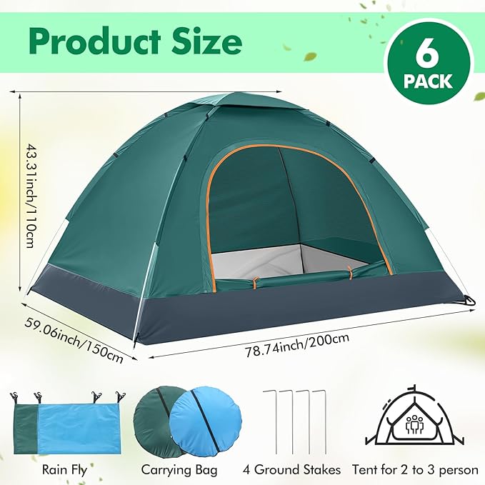 Woanger 6 Pack Bulk 2 Person Camping Tents for Homeless Lightweight Outdoor Tent with Rain Fly and Carrying Bag Waterproof Windproof Setup Pop Up for Homeless Camping Backpacking