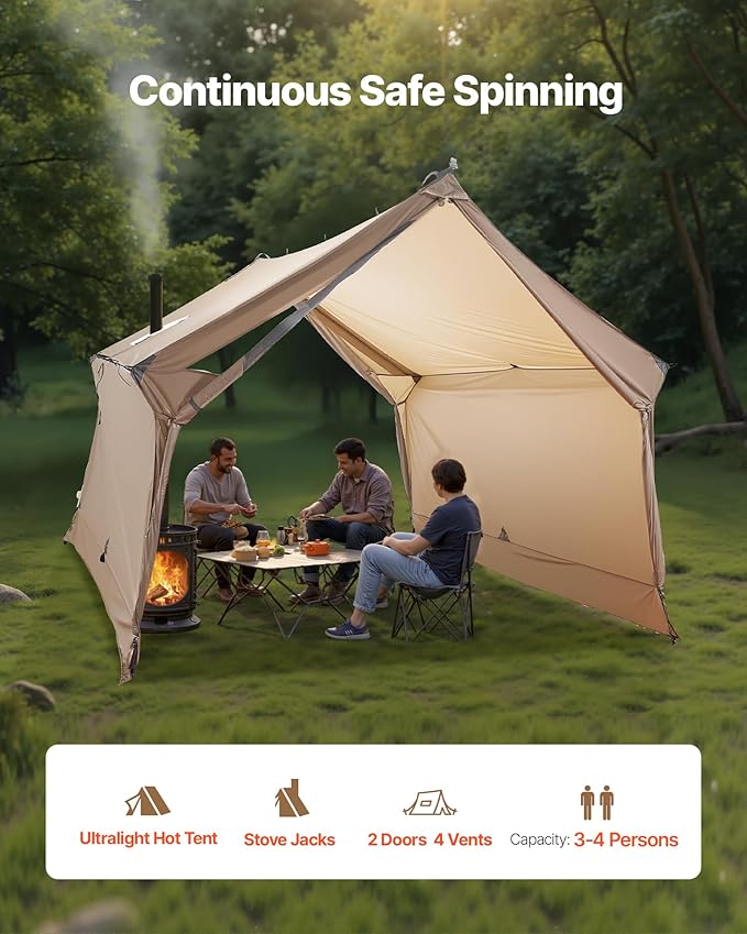 VEVOR Hot Tent Camping Tipi Hot Tents with Stove Jack Portable Winter Camping Tents with Snow Skirt Easy Setup Waterproof 4 Season Shelter Tents for Fishing Backpacking