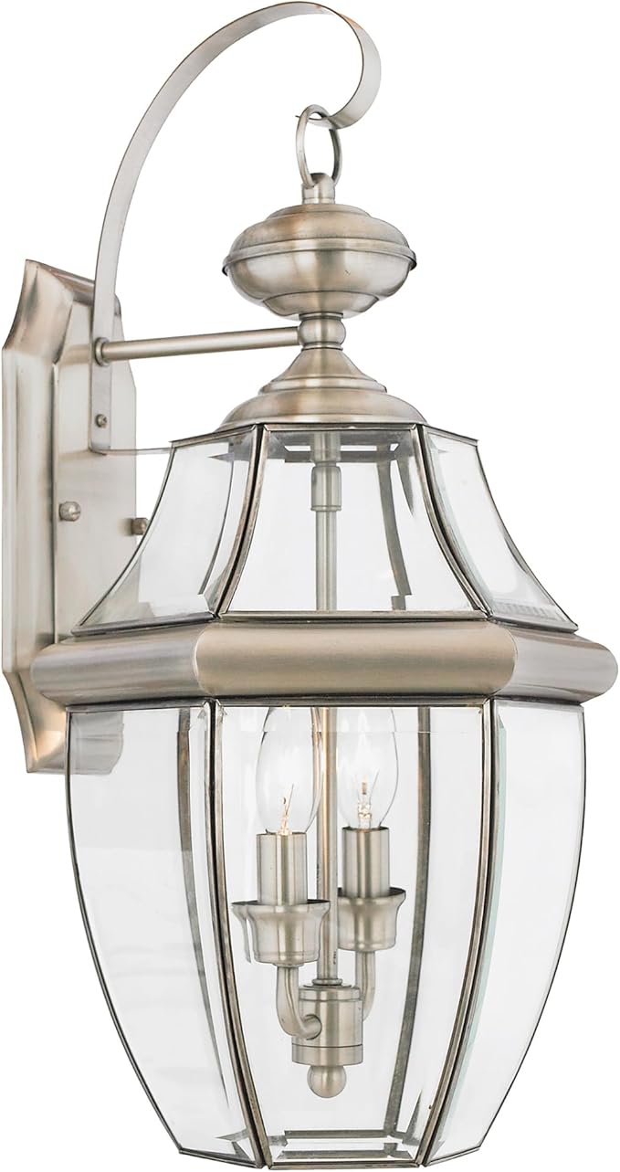 Quoizel Newbury 20 Outdoor Wall Lantern 2-Light Pewter with Clear Beveled Glass E12 Base French Country Style
