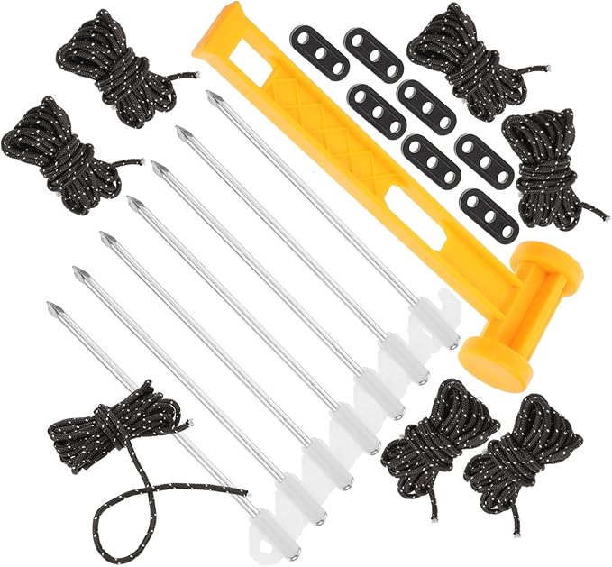 Camping Tent Accessories Set Heavy Duty Tent Stakes Windproof Rope PE Hammer and Storage Bag for Outdoor Camping and Hiking