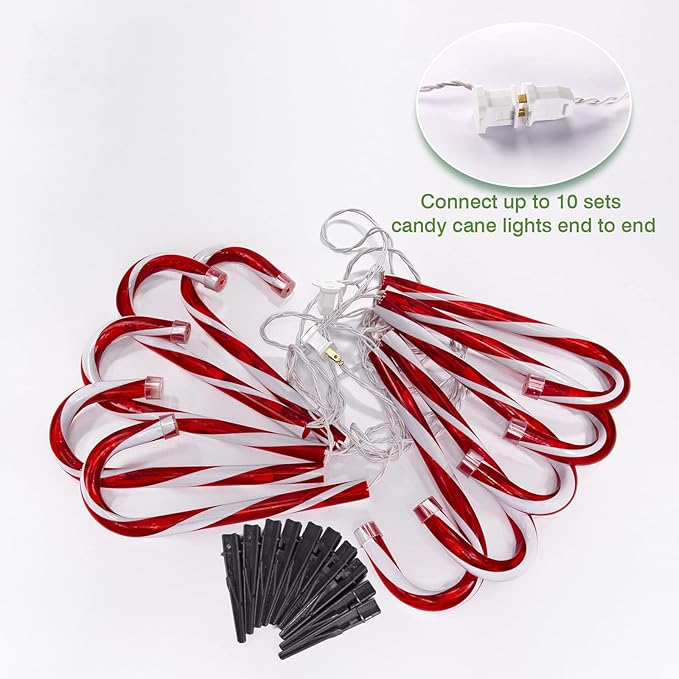 Candy Cane Christmas Lights Outdoor 10 inch Lighted Candy Cane Yard Lights with Set of 10 Candy Canes Outdoor Walkway Christmas Lights Pathway Lawn Yard Decorations