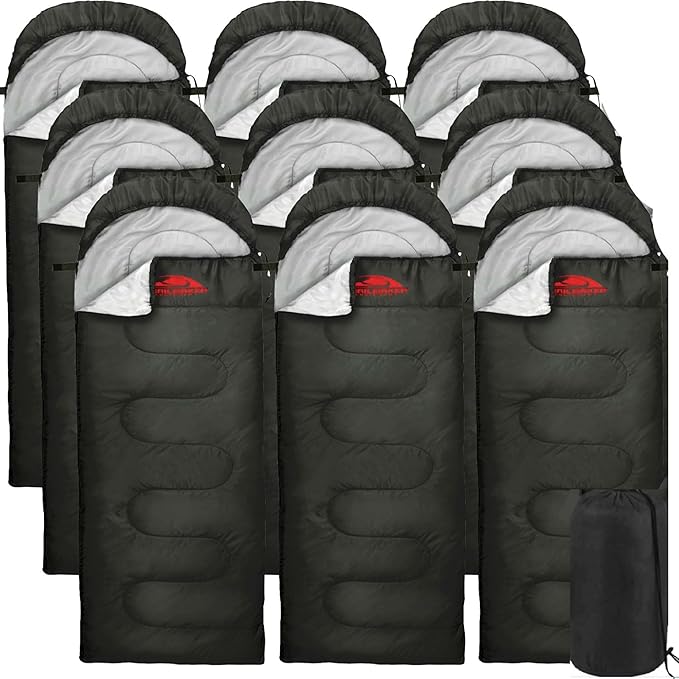 Trail Maker Bulk Sleeping Bags Mummy Style (10 Pack)32 Degree Cold Weather Hooded Sleeping Bags for Adults Homeless Camping Indoors Outdoors