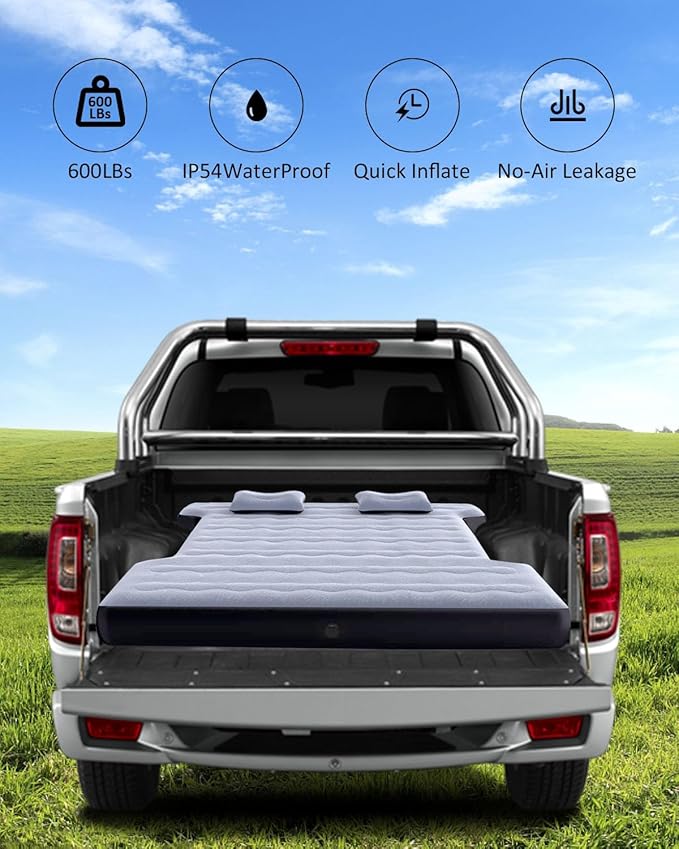 MIROZO Truck Air Mattress Inflatable Bed for 5.5-5.8ft Full Size Short Truck Bedswith Pump &amp Carry Bag for Outdoor CampingHomeTent(Grey)
