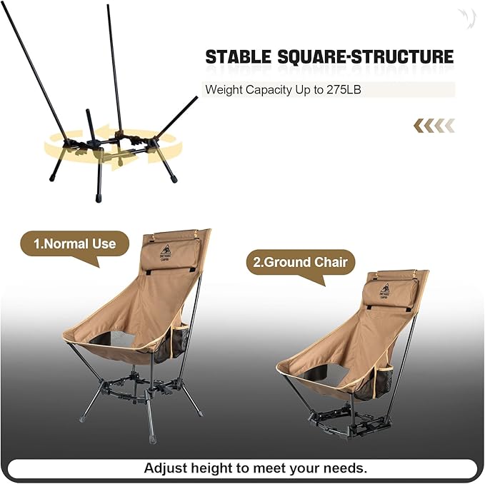 OneTigris Dragonhide Oversized Camping Chair with Pillow Design Comfortable Widened Seat Folding 275 lbs Capacity