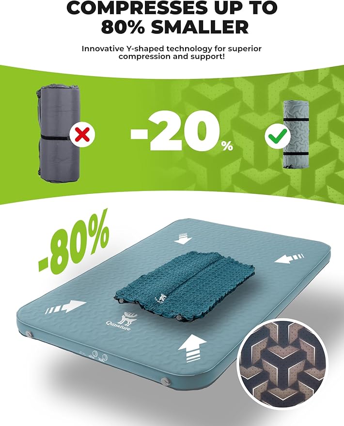 4 Thick Self Inflating Sleeping Pad with Foam Air Camping MattressInnovative Y-Shaped Telescopic StructureHigh R-Value and Portable Double Camping Mats for Camping