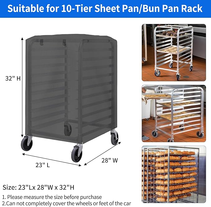 COSHNIBI Pan Bun Rack Cover420D Waterproof and Dust Resistant Bun Rack Cover with Zipper Suitable for Commercial Bread Racks23L x 28W x 32 H-Black