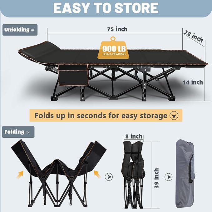 Slsy Folding Camping Cot Heavy Duty Folding Cot Camping Cot for Adults Portable Folding Outdoor Cot with Carry Bags for Outdoor Travel Camp Beach Vacation