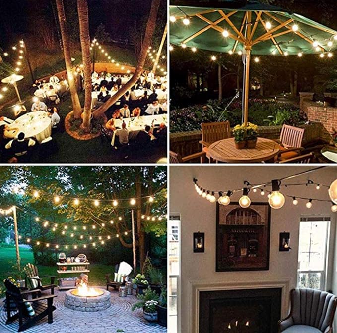 25Ft LED String Lights with 27 Shatterproof LED Clear Globe Bulbs Indoor&ampOutdoor String Lights for Patio Garden Backyard Bistro Pergola Tents Gazebo Decor White Wire