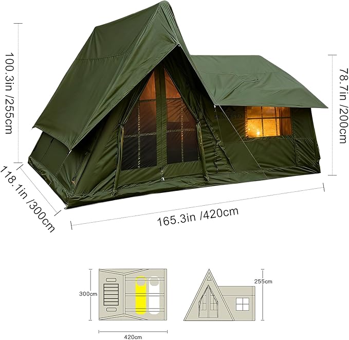 Inflatable Tents for Camping 8-10 Person Luxury Inflatable Tent House with Stove Jack Waterproof Portable Inflatable Camping Tent with Rainfly