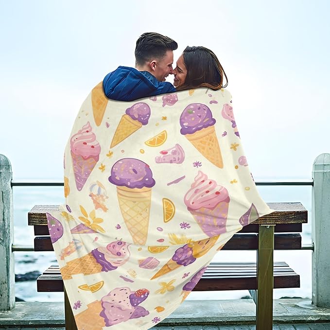 Blankets For Couch Ice Cream Purple Yellow Blankets For Adults 50'' x 70''