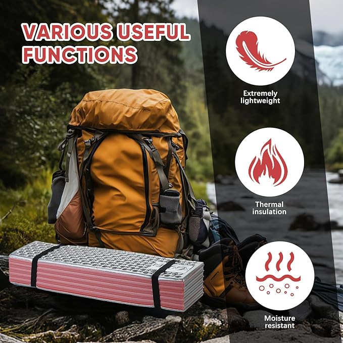 Ultralight Foam Sleeping Pad Waterproof Closed Cell Foam Pad for Superior Insulation Folding Sleeping Mat for Compact Storage Foldable and Portable for Hiking and Camping