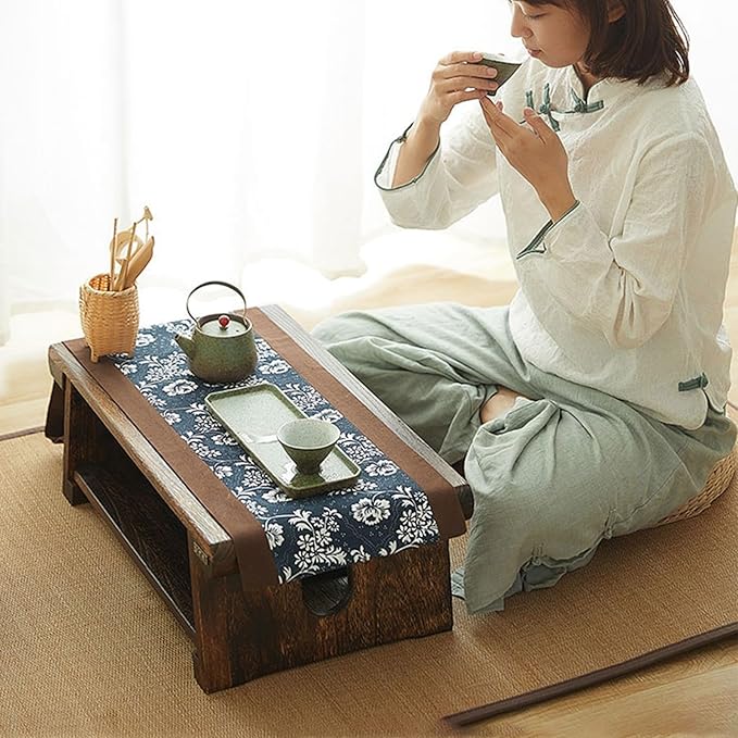 Japanese Style Tatami End Table - Multipurpose Wooden Folding Coffee Table Lightweight Portable Travel Camping Table for Picnic Meditation and MoreA-80cm/31.5in