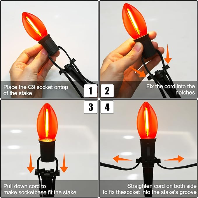 Halloween Pathway Lights 10 Pack C9 LED Stake Lights with Purple &amp Orange Bulbs 19.5ft Extendable Outdoor Walkway Lights for Garden Yard Driveway Porch &amp Sidewalk Halloween Decorations