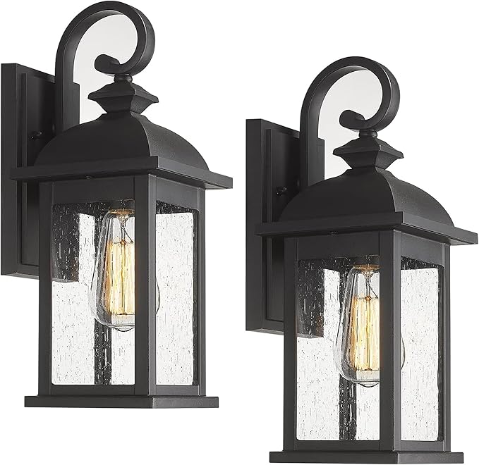 FEMILA Exterior Wall Sconce2 Packs Outdoor Waterproof Wall Lights FixtureE26 Socket Wall Lantern for PorchAnti-Rust Matte Black Finish with Seeded Glass Lampshade4FD54B-2PK BK