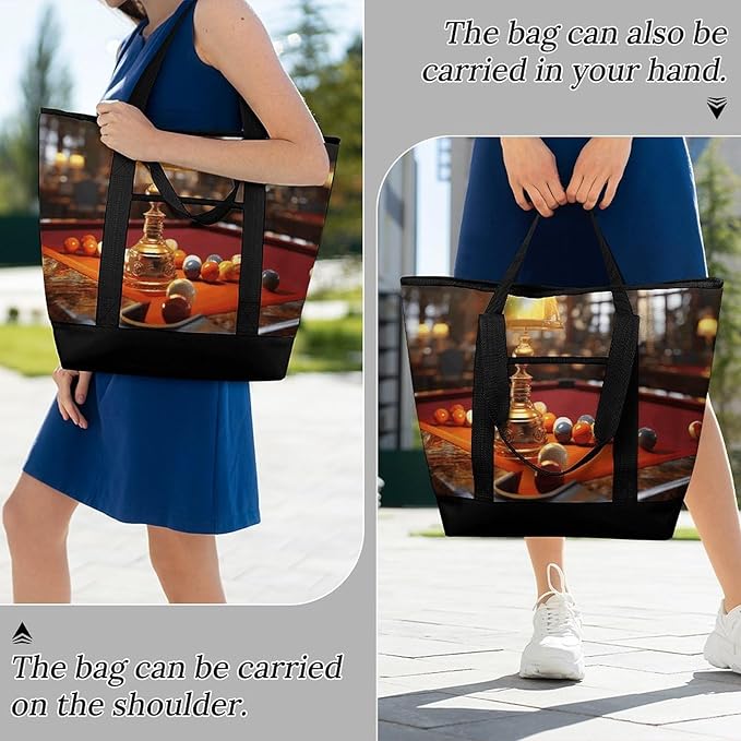 Insulated Shopping BagLarge Reusable Cooler Bags Billiards Printed Foldable Shopping BagTravel Waterproof Shoulder Bag