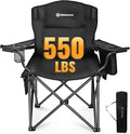 FUNDANGO Oversized Camping Chair for Adults Heavy Duty Portable Foldable Lawn Chair with Padded Seat &amp Back Lumbar Support 4-can Cooler &amp Cup Holder Carry Bag Included for Outdoor