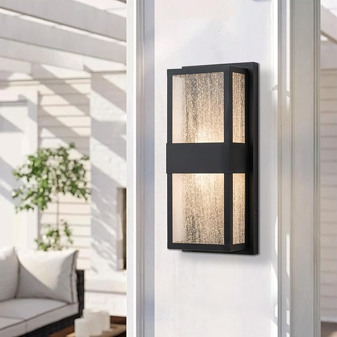 Modern Outdoor Lights Fixture Led Wall Lights Indoor Black Exterior Wall Sconce for House with Seeded Glass 12W Outside Front Porch Light Outdoor Wall Mount Patio Lights for Garage Yard