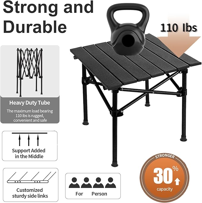 Camping Table Roll up Table2-4 Person Portable Adjustable Height Roll up Aluminum Table with Carry Bag