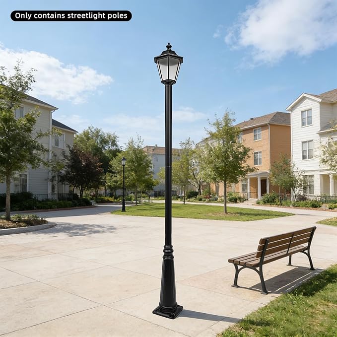 8FT Outdoor Lamp Post Split Street Light Pole with Top Globe &amp Ground Cage Lighting Post Fixtures for Pathway Courtyard Parking Lot Fits Standard 3 Post Top Fixtures (8FT 275+76mm)