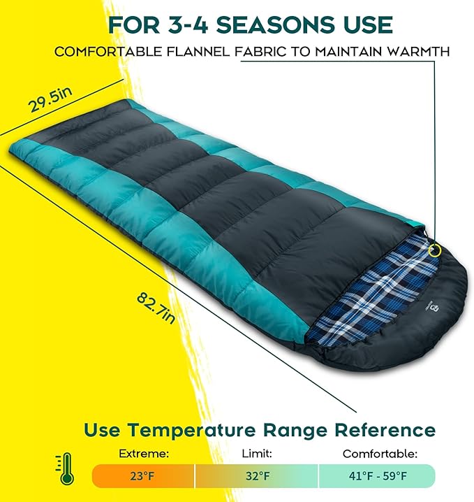 Bessport Sleeping Bag Winter | Flannel Lined 18℉ - 32℉ Extreme 3-4 Season Warm &amp Cool Weather Adult Sleeping Bags Large | Lightweight Waterproof for Camping Backpacking Hiking