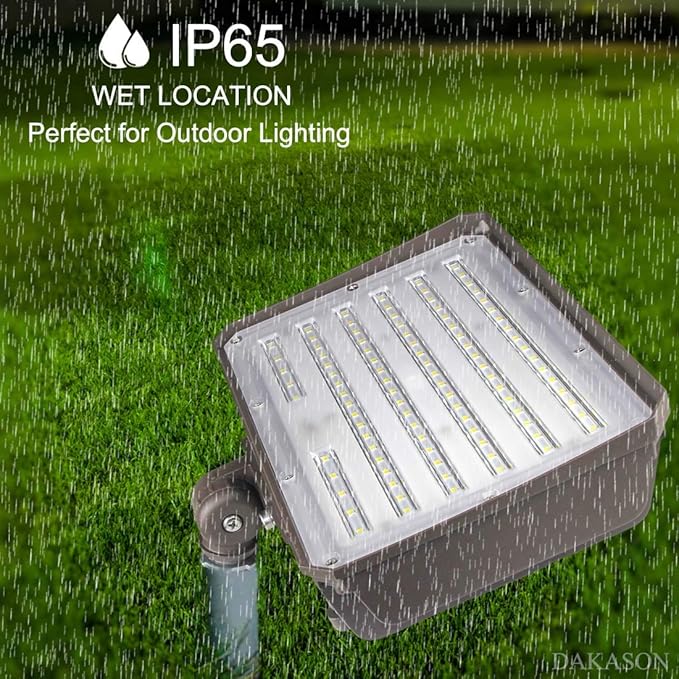 DAKASON 2 Pack 100W LED Flood Light Outdoor Dusk-to-Dawn Photocell Adjustable Knuckle Mount 13000LM 5000K Replaces 350W HPS/MH 100-277Vac IP65 Waterproof Security Lighting Fixture ETL Listed