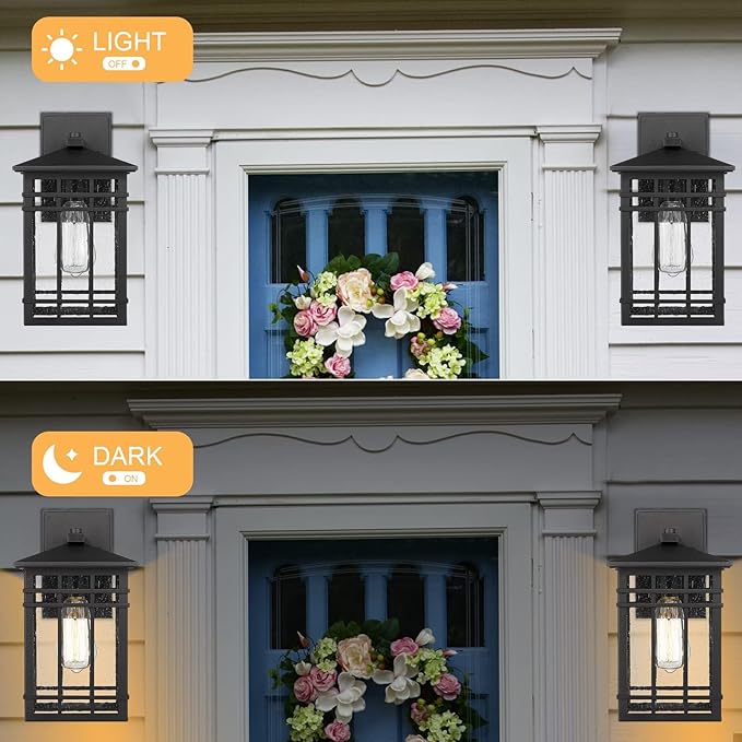 Outdoor Wall Lantern Exterior Light Fixture Waterproof Outdoor Wall Lighting Fixture Outside with Seeded Glass for Porch Garage Patio Hallway Entryway 2 Pack