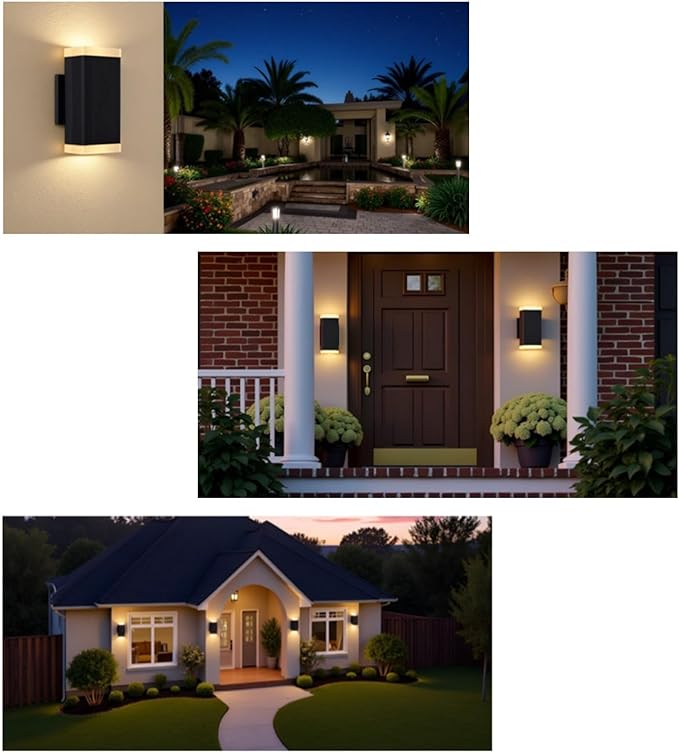 Outdoor Wall Light ZUUKOLE Waterproof Exterior Wall Sconce Anti-Rust Aluminum Wall Mount Lighting Rectangular Design – Up Down Lights Outdoor for Porch Patio or Garage 2 Pack