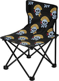 Fake Glitter Cartoon Pirate Skull Black Portable Youth Camping Chair Lightweight Ice Fishing Chairs with Carrying Bag