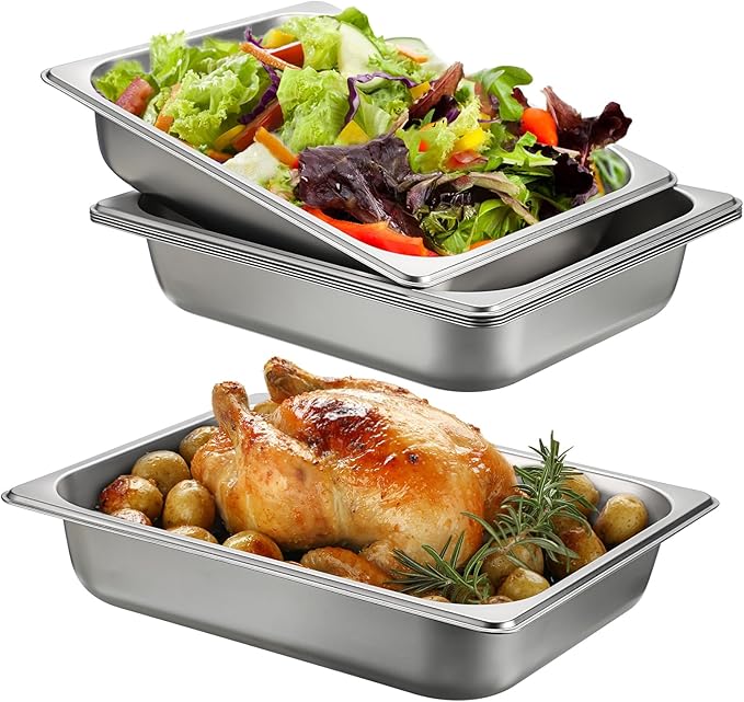 BSTKEY 6 Pack 1/2 Size Hotel Pans 2.56 Inch Deep Stainless Steel Steam Table Pan Stackable Food Warmer Trays for Buffet Commercial Food Pans for Kitchen Restaurant Catering Party Supplies