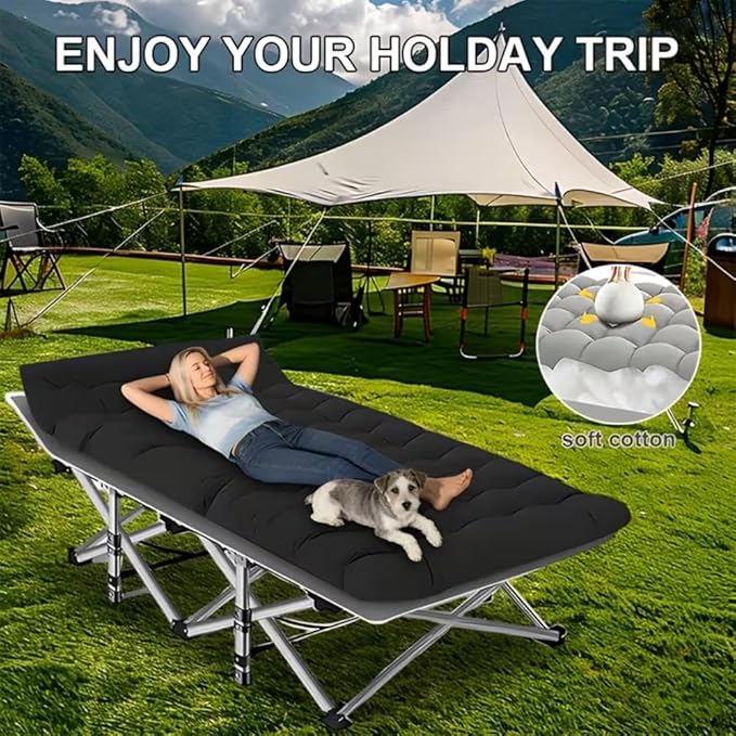 600LBS Extra-Large Folding Outdoor Camping Bed with Mattress Portable Folding Guest Bed Heavy-Duty Sleeping bedwith Storage Bag Suitable for Travel and Leisure (Grey 600lbs)