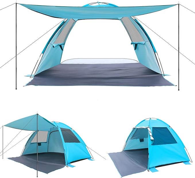 DLUCKY Beach Tent for 1/2/3/4/5/6 PersonAnti-UV Portable Sun Shade ShelterUPF 50+Both Sides Extendable FloorExtendable Awningwith 2 Ventilating Mesh WindowsLightweight &amp Easy Setup.