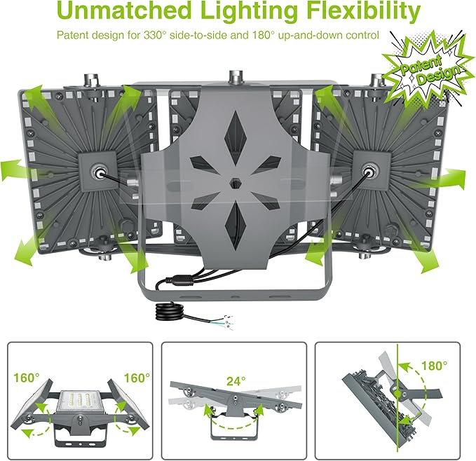 STASUN LED Flood Light Outdoor 150W 15000lm 3000K Daylight White IP66 Waterproof Commercial Parking Lot Light3 Heads for Yard Street Stadium House Floodlight Bright Security Lights for Outdoor Area
