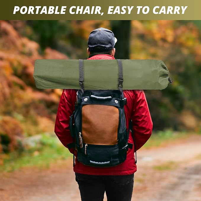 Folding Outdoor Beach Camp Chair with Cup Holder Storage Pocket Waterproof Bag Outdoor Arm Chair Supports 225LBS Green