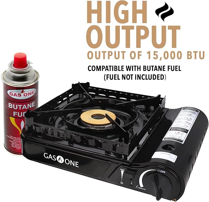 GasOne 15000 BTU Propane or Butane Stove Dual Fuel Stove Portable Camping Stove - Patented - with Carrying Case Great for Emergency Preparedness Kit