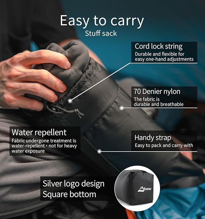 Litume All Season Fleece Sleeping Bag Liner Adds Up to 27°F/ 15°C Lightweight Mummy Sleeping Sack for Cold Weather and Winter Backpacking Camping Traveling with Drawstring Hood and Stuff Sack E629